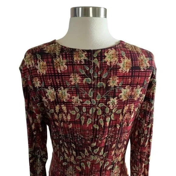 Peruvian Connection Botanical Leaf Print Faux Wrap Dress Size Medium - Picture 6 of 12